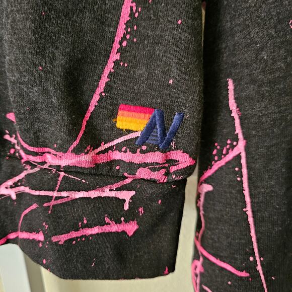 AVIATOR NATION NWT Artist Collection Pink Splatter Paint Cropped Sweatshirt Sz L - Picture 4 of 16